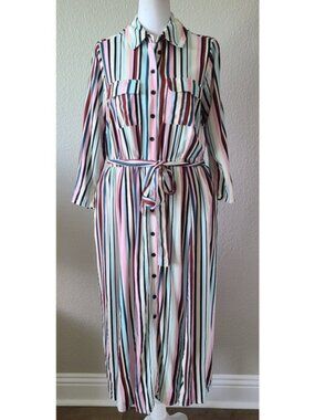 Torrid Midi Preppy Shirt Dress SZ US 10 M / L Resort Challis Button Front Stripe